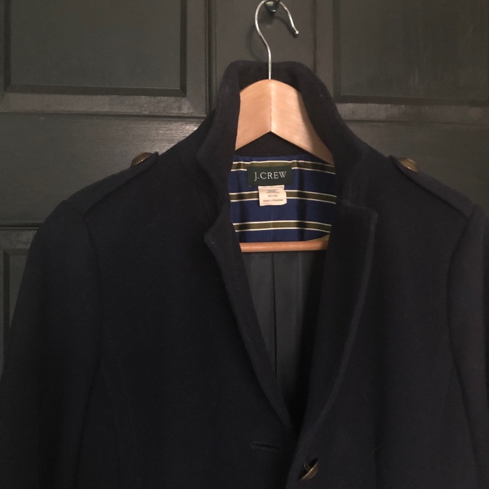 J Crew Long Wool Navy Military Coat 2